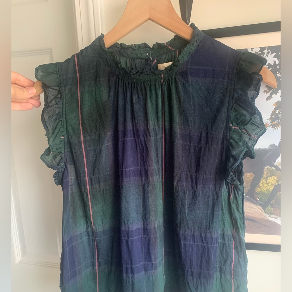 Isabella Sinclair Anthropologie Green and Blue Ruffled Top - Picture 2 of 8